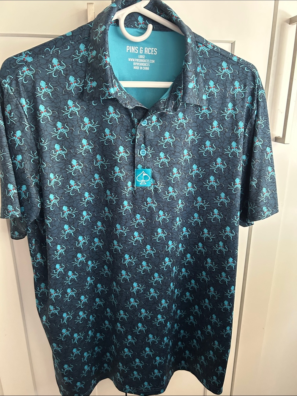 Pins & Aces Men’s Teal Octopus Print Polo Shirt